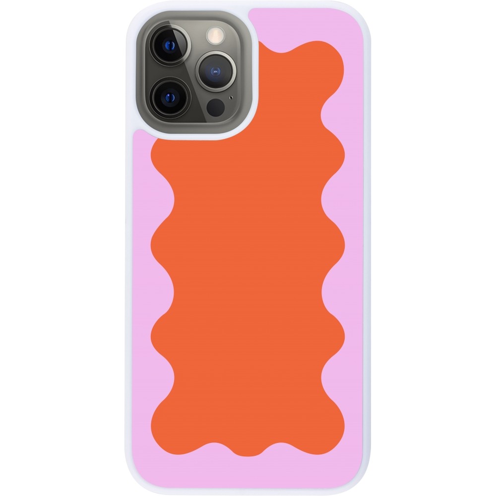 Coque iPhone 12 Pro Max - Silicone rigide blanc Wavy Rectangle Orange Pink