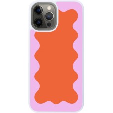 Coque iPhone 12 Pro Max - Silicone rigide blanc Wavy Rectangle Orange Pink