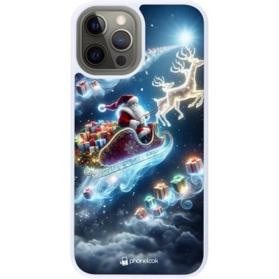 Coque iPhone 12 Pro Max - Silicone rigide blanc Noël 2023 Père Noël enchanté