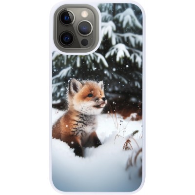 Coque iPhone 12 Pro Max - Silicone rigide blanc Noël 2023 Renardeau sapin