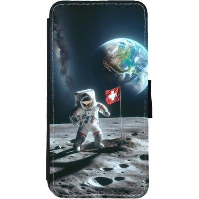 Coque iPhone 12 Pro Max - Wallet noir Astro Suisse sur lune