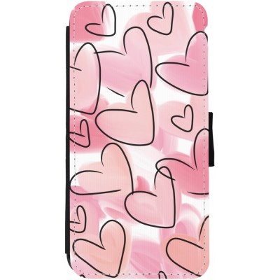 Coque iPhone 12 Pro Max - Wallet noir Easter 2023 pink hearts