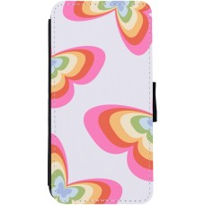 Coque iPhone 12 Pro Max - Wallet noir Easter 2024 rainbow butterflies