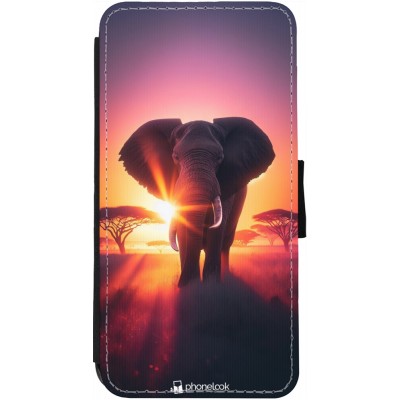 Coque iPhone 12 Pro Max - Wallet noir Elephant Sunrise Beauty