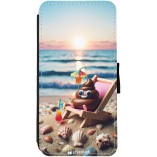 Coque iPhone 12 Pro Max - Wallet noir Emoji caca sur chaise longue