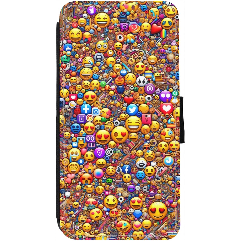 Coque iPhone 12 Pro Max - Wallet noir Emoji mixed