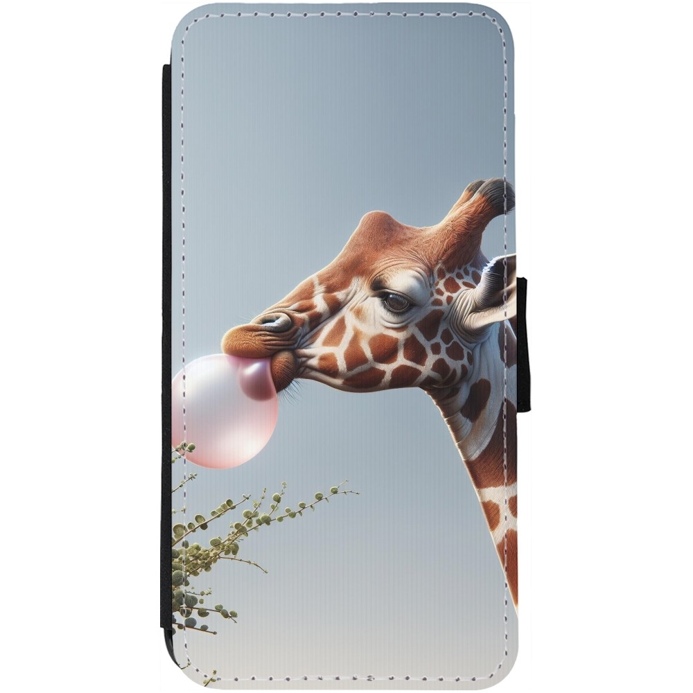 Coque iPhone 12 Pro Max - Wallet noir Girafe à bulle