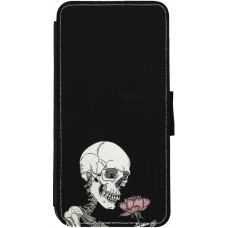 Coque iPhone 12 Pro Max - Wallet noir Halloween 2023 rose and skeleton