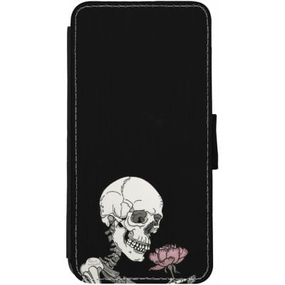 Coque iPhone 12 Pro Max - Wallet noir Halloween 2023 rose and skeleton