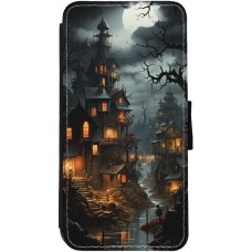 Coque iPhone 12 Pro Max - Wallet noir Halloween 2024 scary town