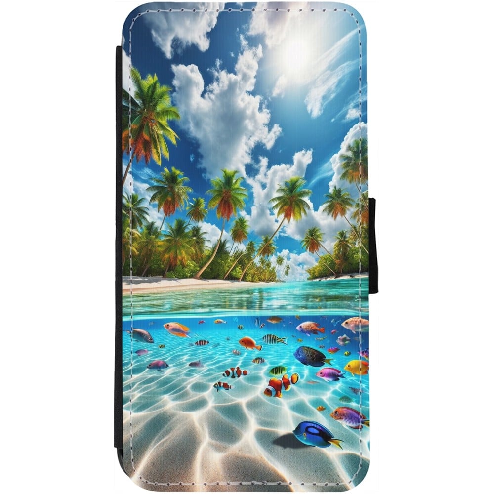 Coque iPhone 12 Pro Max - Wallet noir Plage Paradis