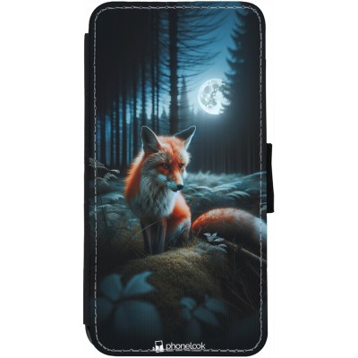 Coque iPhone 12 Pro Max - Wallet noir Renard lune forêt