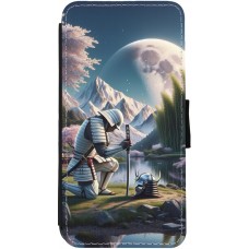 Coque iPhone 12 Pro Max - Wallet noir Samurai Katana Lune