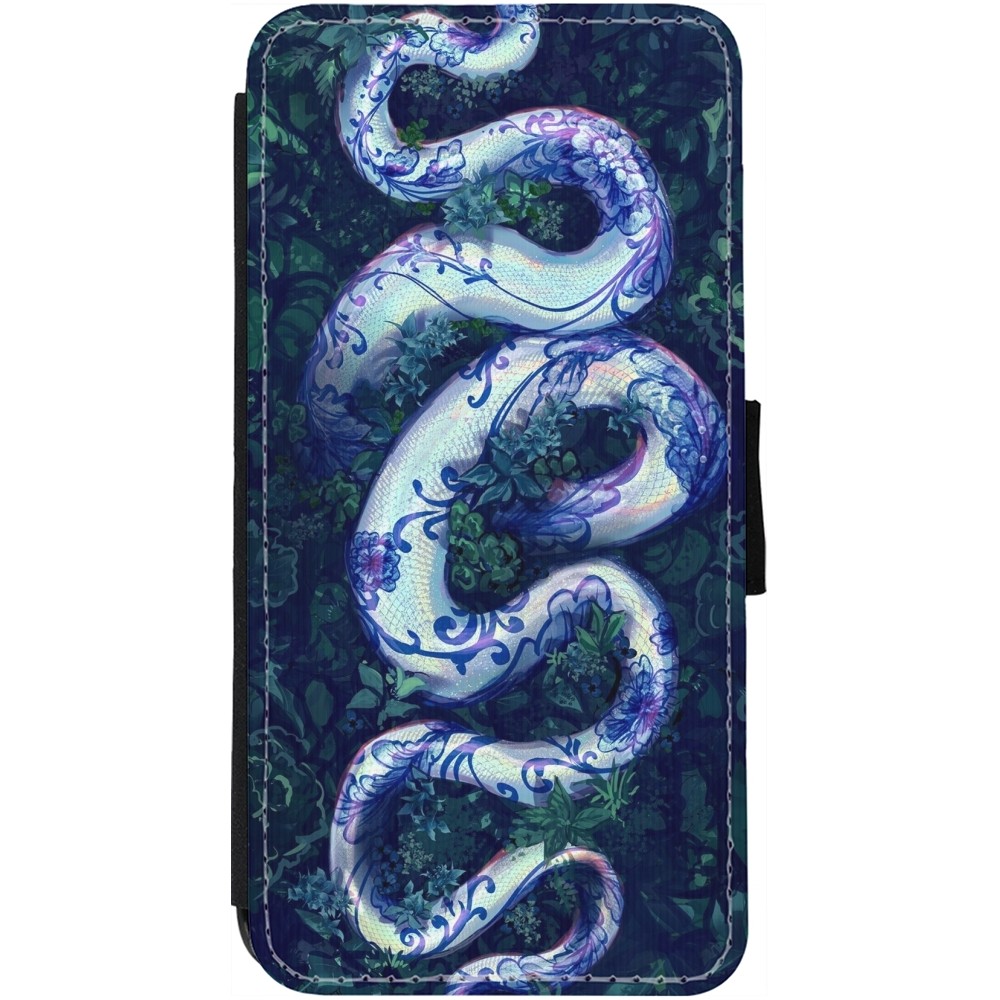 Coque iPhone 12 Pro Max - Wallet noir Serpent Blue Anaconda