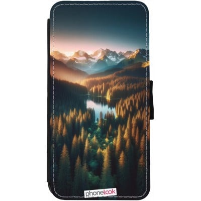 Coque iPhone 12 Pro Max - Wallet noir Sunset Forest Lake