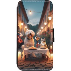 Coque iPhone 12 Pro Max - Wallet noir Valentine 2024 Dog & Cat Candlelight