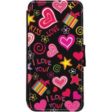 Coque iPhone 12 Pro Max - Wallet noir Valentine 2023 love symbols