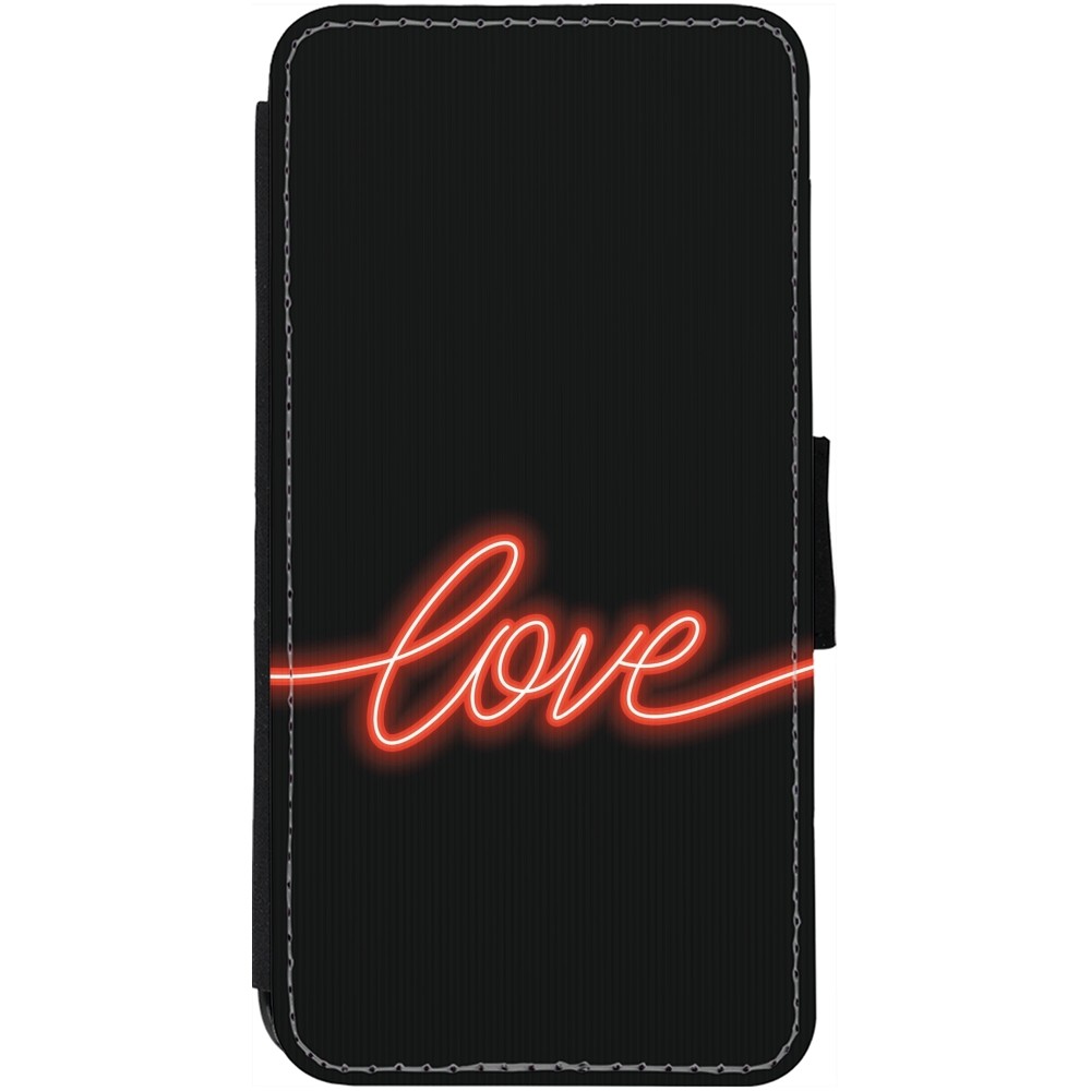 Coque iPhone 12 Pro Max - Wallet noir Valentine 2023 neon love