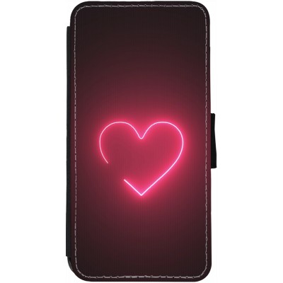 Coque iPhone 12 Pro Max - Wallet noir Valentine 2023 single neon heart