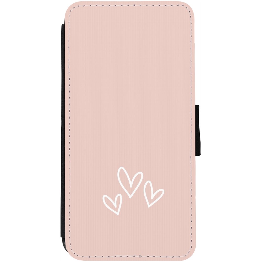 Coque iPhone 12 Pro Max - Wallet noir Valentine 2023 three minimalist hearts