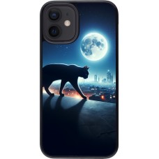 Coque iPhone 12 mini - Chat noir sous la pleine lune