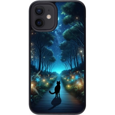 Coque iPhone 12 mini - Chat noir promenade