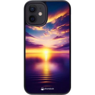 Coque iPhone 12 mini - Coucher soleil jaune violet