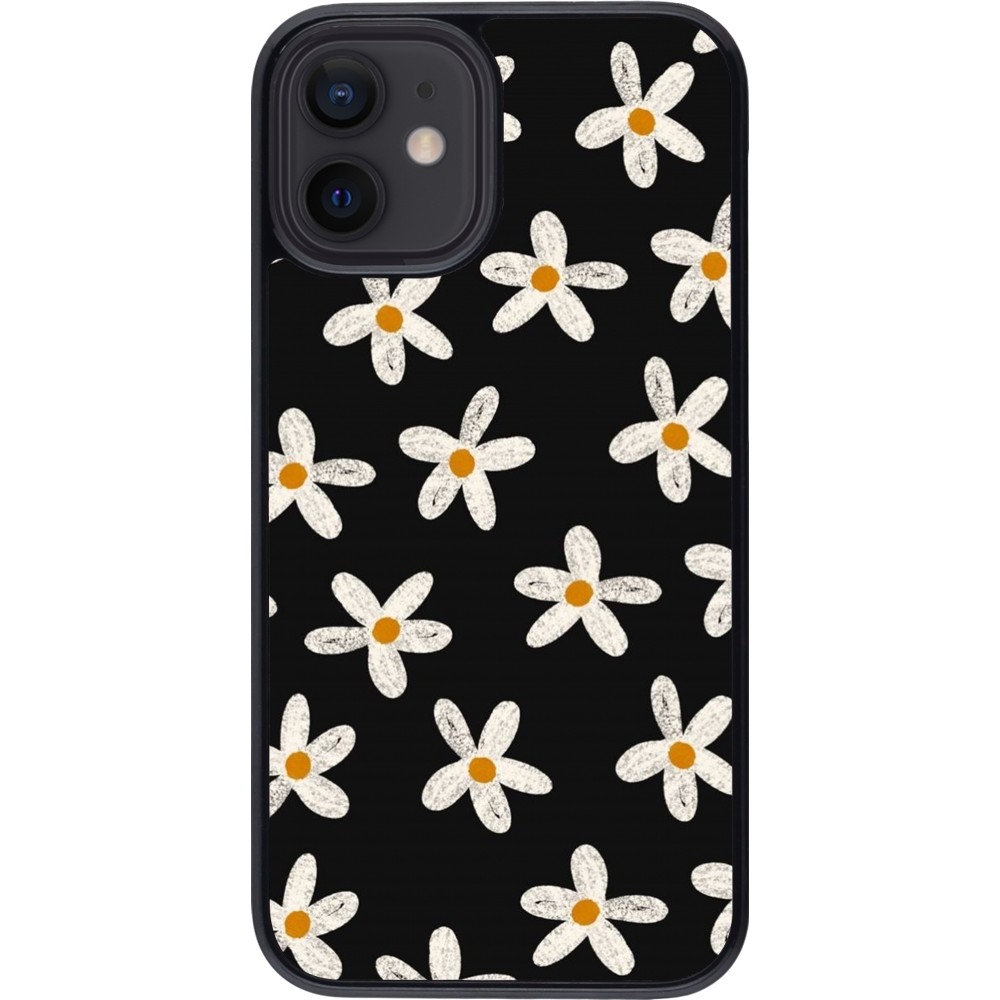 Coque iPhone 12 mini - Easter 2024 white on black flower