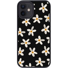 Coque iPhone 12 mini - Easter 2024 white on black flower