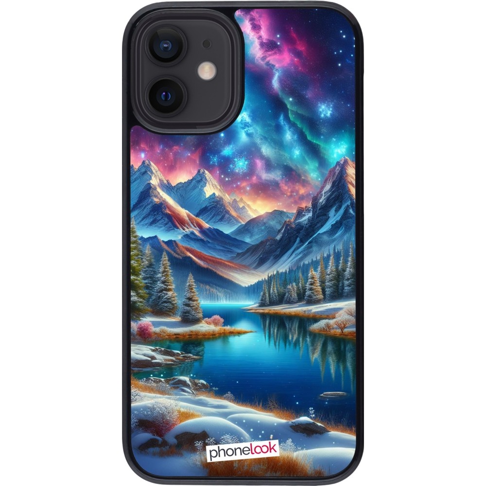 Coque iPhone 12 mini - Fantasy Mountain Lake Sky Stars