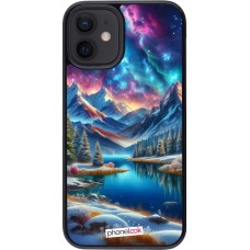 Coque iPhone 12 mini - Fantasy Mountain Lake Sky Stars