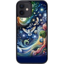 Coque iPhone 12 mini - hibou volant floral