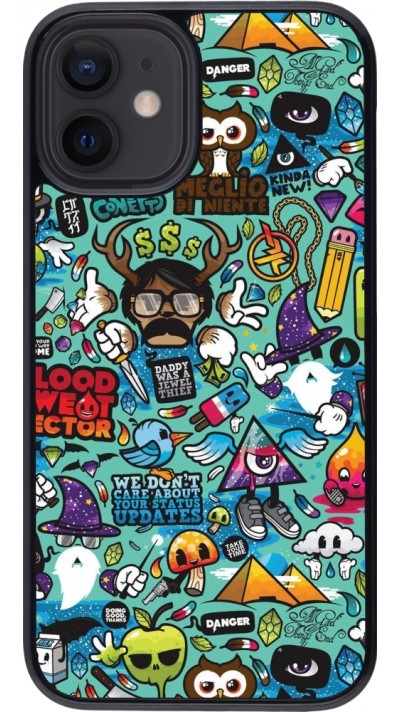 Coque iPhone 12 mini - Mixed Cartoons Turquoise