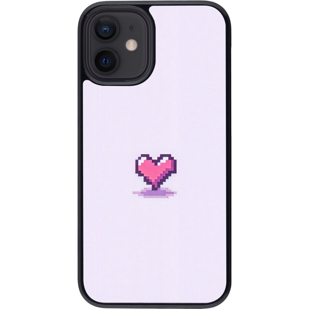 Coque iPhone 12 mini - Pixel Coeur Violet Clair