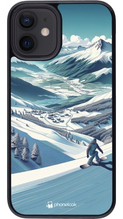 Coque iPhone 12 mini - Snowboarder Montagne