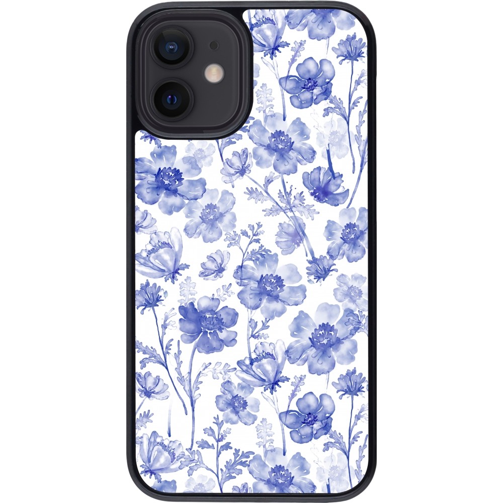 Coque iPhone 12 mini - Spring 23 watercolor blue flowers