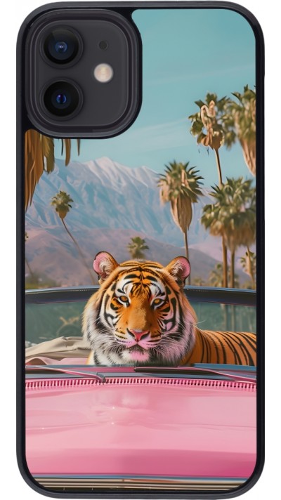 Coque iPhone 12 mini - Tigre voiture rose