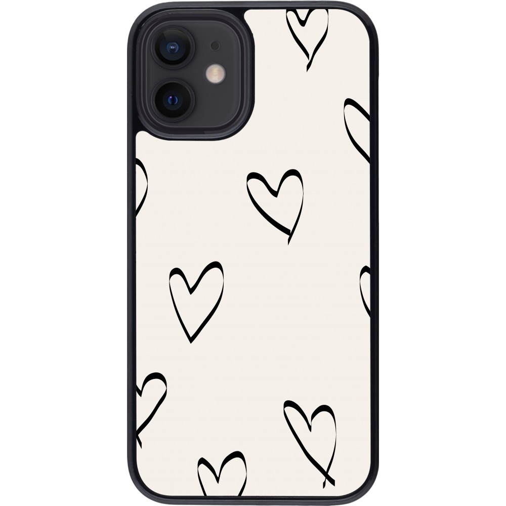 Coque iPhone 12 mini - Valentine 2023 minimalist hearts