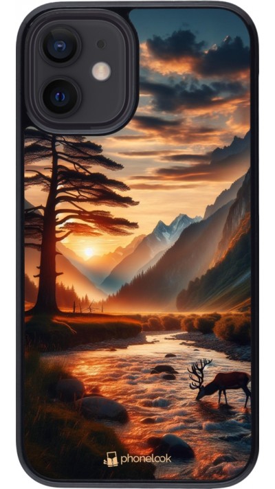 Coque iPhone 12 mini - Valley Sunset Deer Tree