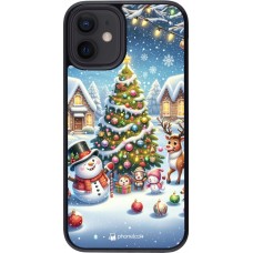 iPhone 12 mini Case Hülle - Weihnachten 2023 Schneemann und Tannenbaum