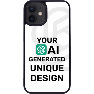 Coque iPhone 12 mini - Silicone rigide noir 100% unique générée par intelligence artificielle (AI) avec vos idées