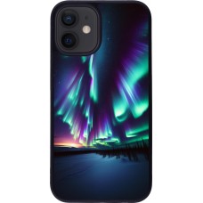 Coque iPhone 12 mini - Silicone rigide noir Aurore Boréale Étincelante