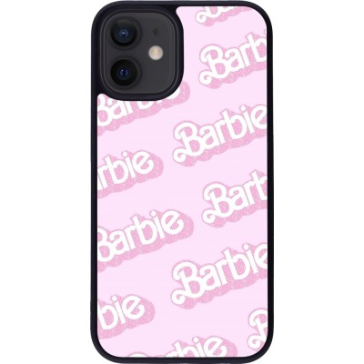 Coque iPhone 12 mini - Silicone rigide noir Barbie light pink pattern