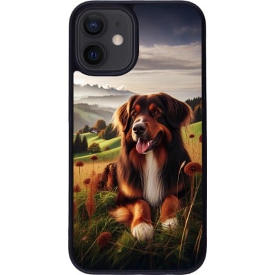 Coque iPhone 12 mini - Silicone rigide noir Chien Campagne Suisse