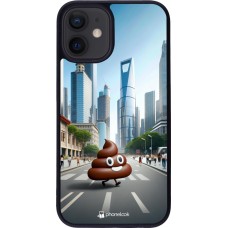 Coque iPhone 12 mini - Silicone rigide noir Emoji Caca walk