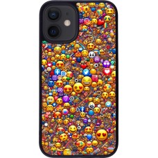 Coque iPhone 12 mini - Silicone rigide noir Emoji mixed