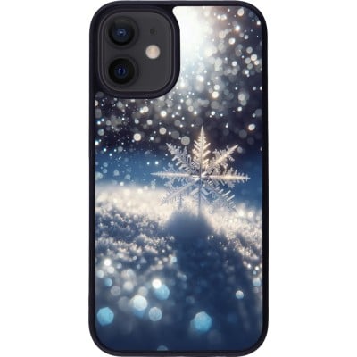 Coque iPhone 12 mini - Silicone rigide noir Flocon Solaire Éclat