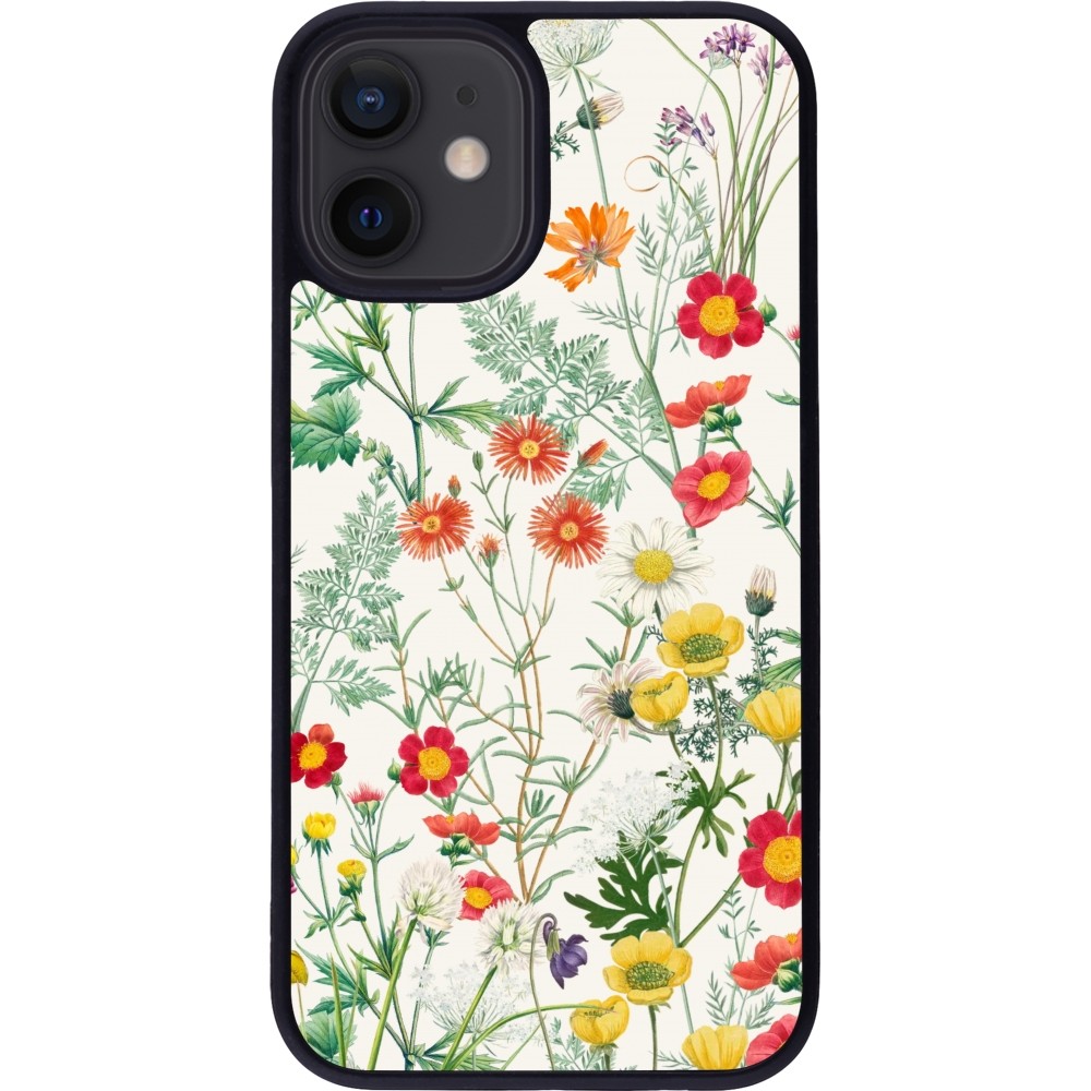 Coque iPhone 12 mini - Silicone rigide noir Flora Botanical Wildlife