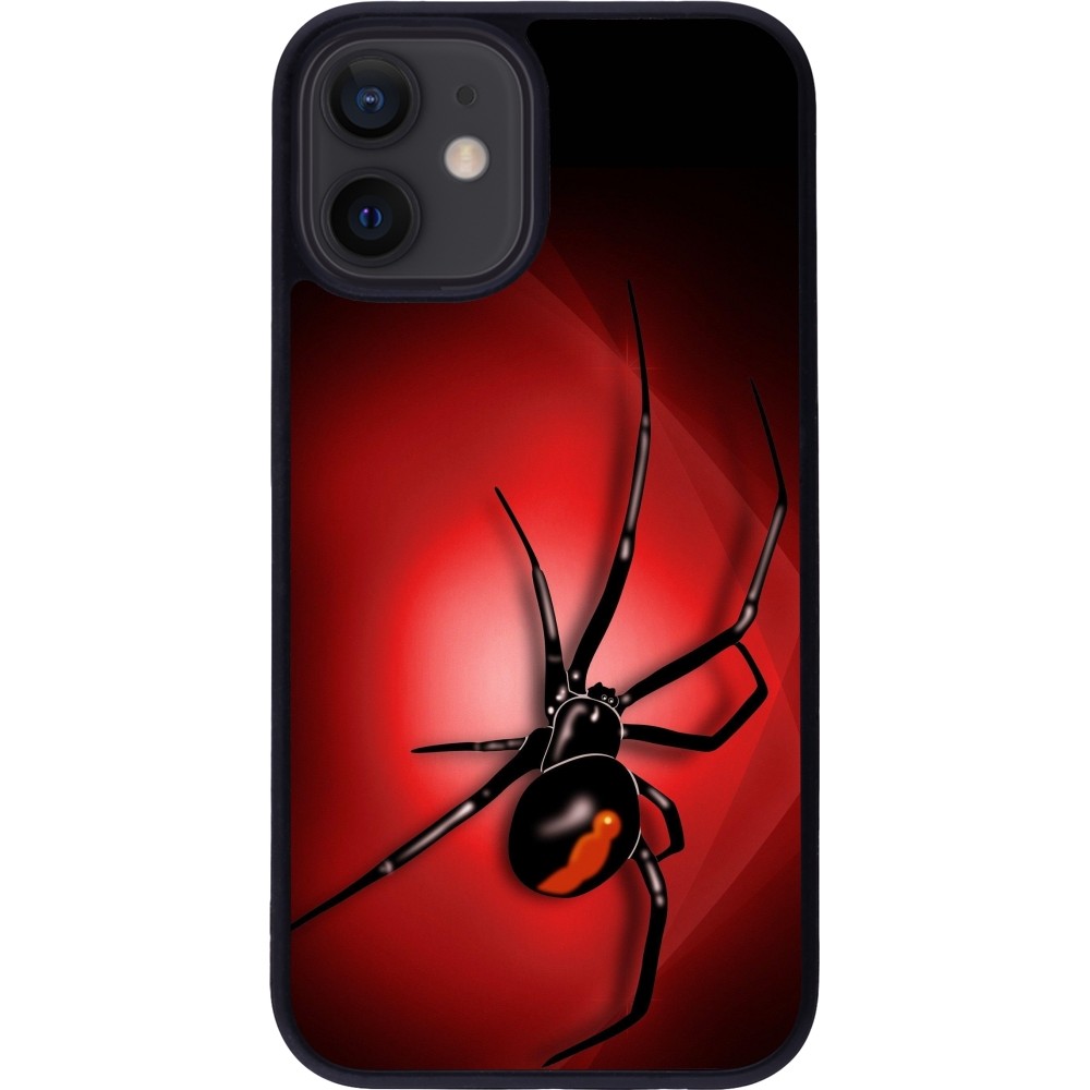 Coque iPhone 12 mini - Silicone rigide noir Halloween 2023 spider black widow