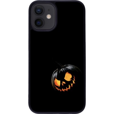 Coque iPhone 12 mini - Silicone rigide noir Halloween 2023 discreet pumpkin